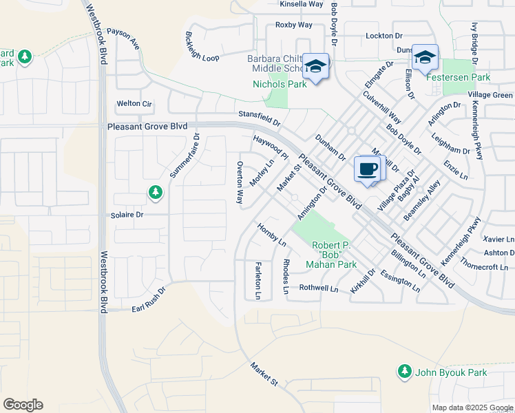 map of restaurants, bars, coffee shops, grocery stores, and more near 3033 Overton Way in Roseville