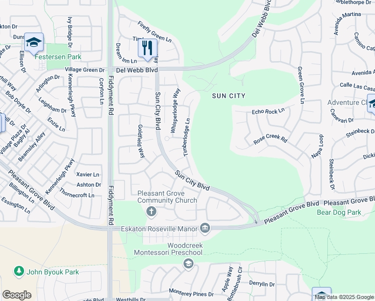 map of restaurants, bars, coffee shops, grocery stores, and more near 6010 Timberlodge Lane in Roseville