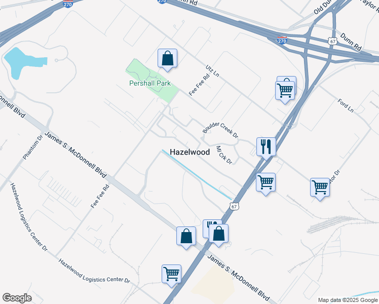 map of restaurants, bars, coffee shops, grocery stores, and more near in Hazelwood