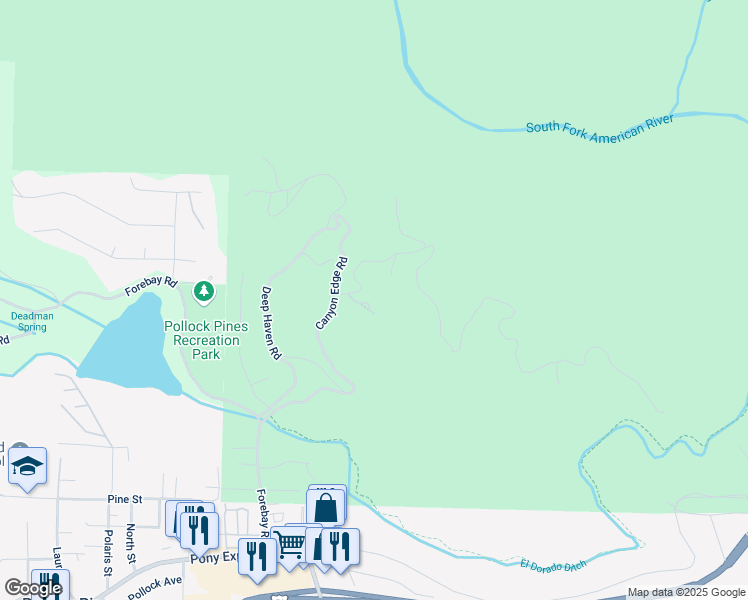 map of restaurants, bars, coffee shops, grocery stores, and more near 2230 Randolph Canyon Road in Pollock Pines