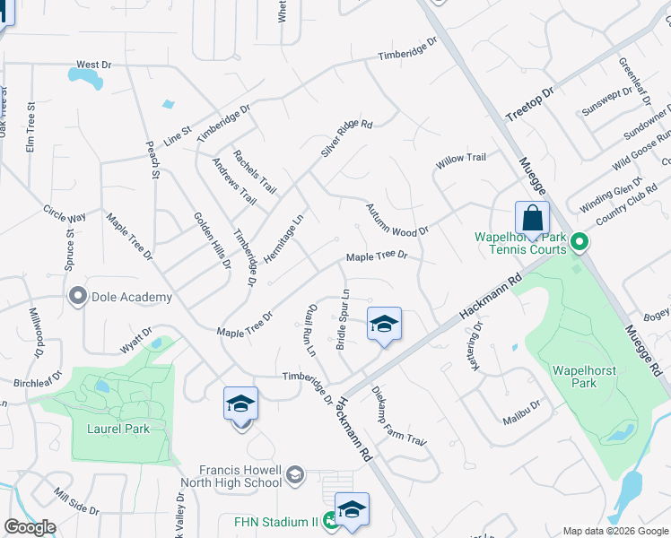map of restaurants, bars, coffee shops, grocery stores, and more near 2509 Maple Tree Drive in Saint Charles