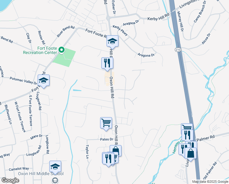 map of restaurants, bars, coffee shops, grocery stores, and more near 201 Potomac Ridge Drive in Fort Washington