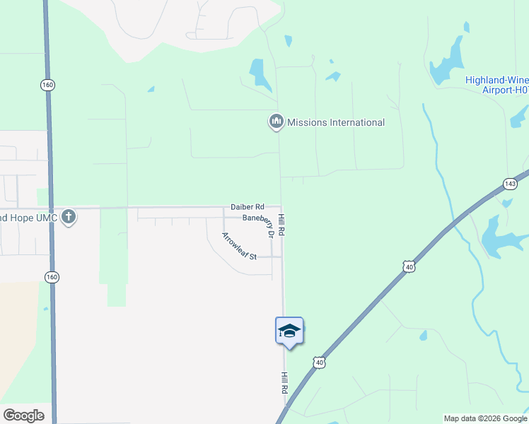 map of restaurants, bars, coffee shops, grocery stores, and more near 3205 Hill Road in Highland