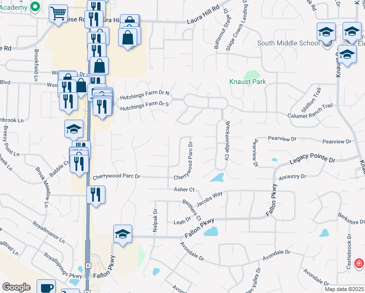 map of restaurants, bars, coffee shops, grocery stores, and more near 262 Sassafras Parc Drive in O'Fallon