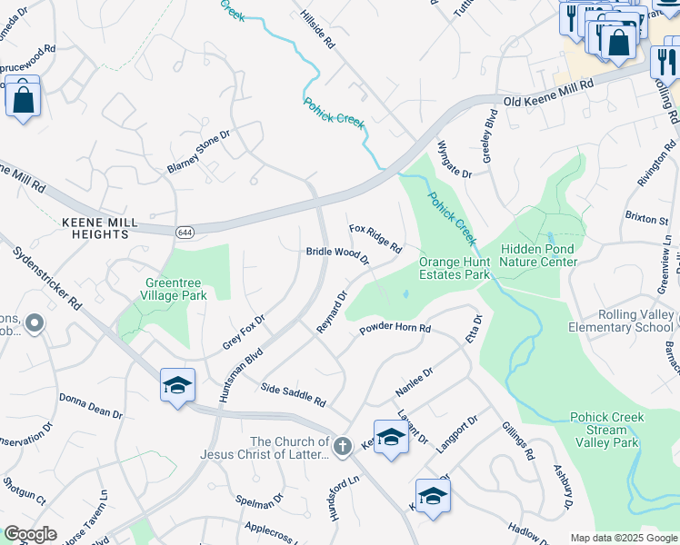 map of restaurants, bars, coffee shops, grocery stores, and more near 8704 Lynn Susan Court in Springfield
