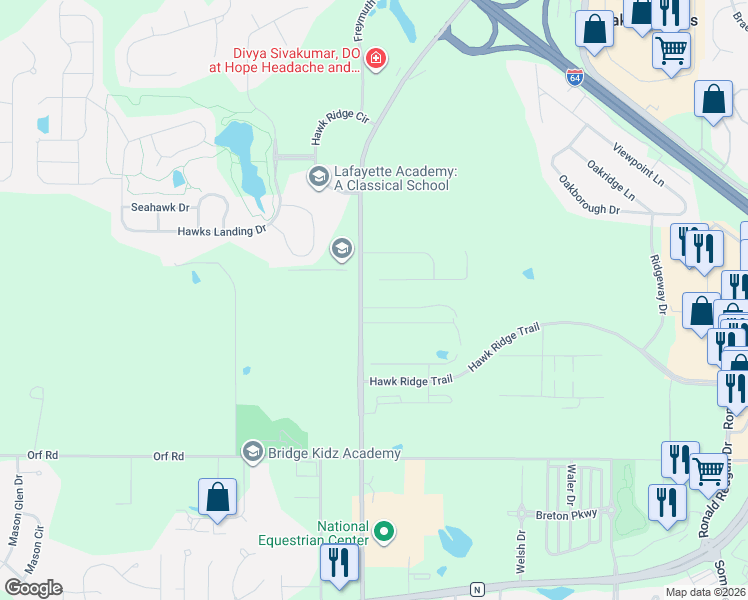map of restaurants, bars, coffee shops, grocery stores, and more near 5700 Lake Saint Louis Boulevard in Lake Saint Louis
