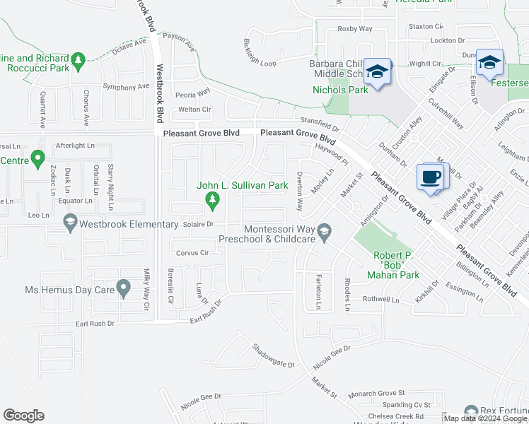 map of restaurants, bars, coffee shops, grocery stores, and more near 4056 Hydra Circle in Roseville