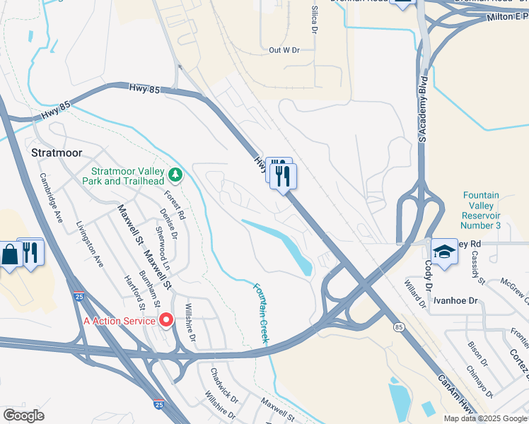 map of restaurants, bars, coffee shops, grocery stores, and more near 3240 Glenarm Road in Colorado Springs