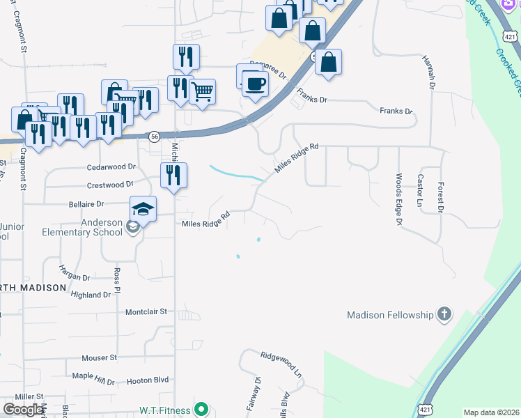 map of restaurants, bars, coffee shops, grocery stores, and more near 306 Laurel Lane in Madison