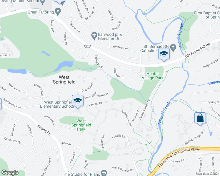 map of restaurants, bars, coffee shops, grocery stores, and more near 7821 Anson Court in West Springfield