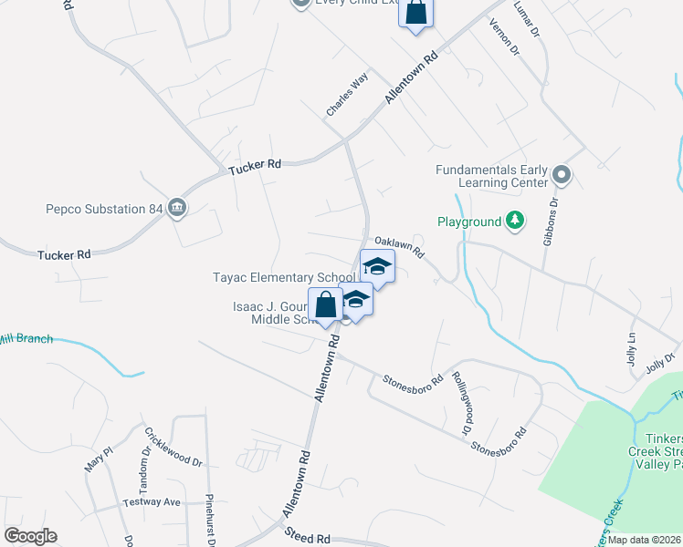 map of restaurants, bars, coffee shops, grocery stores, and more near 8515 Allentown Road in Fort Washington