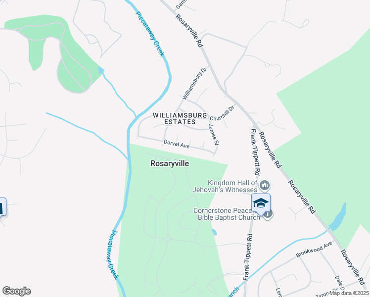 map of restaurants, bars, coffee shops, grocery stores, and more near 9813 Dorval Avenue in Upper Marlboro