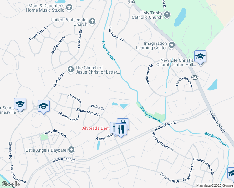 map of restaurants, bars, coffee shops, grocery stores, and more near 8302 Shimmering Rock Road in Gainesville