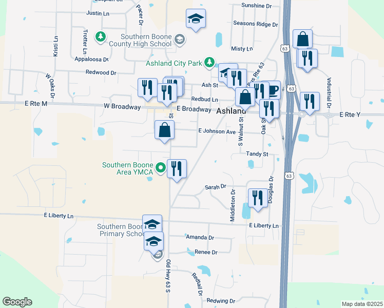 map of restaurants, bars, coffee shops, grocery stores, and more near 111 Burnam Avenue in Ashland