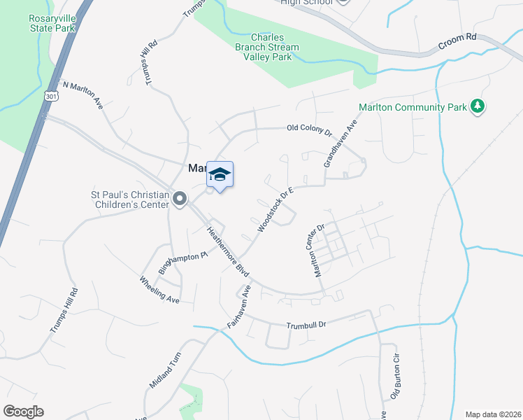 map of restaurants, bars, coffee shops, grocery stores, and more near 12623 Wrightwood Court in Upper Marlboro