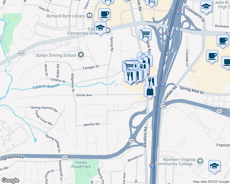 map of restaurants, bars, coffee shops, grocery stores, and more near 7103 Oriole Avenue in Springfield