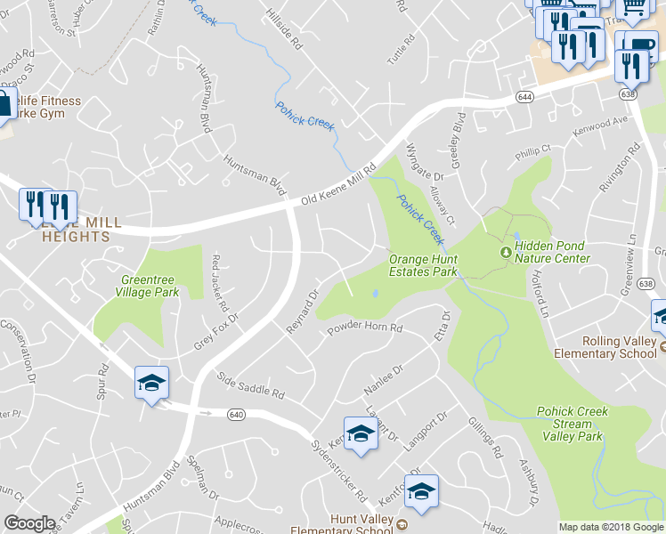 map of restaurants, bars, coffee shops, grocery stores, and more near 6632 Reynard Drive in Springfield