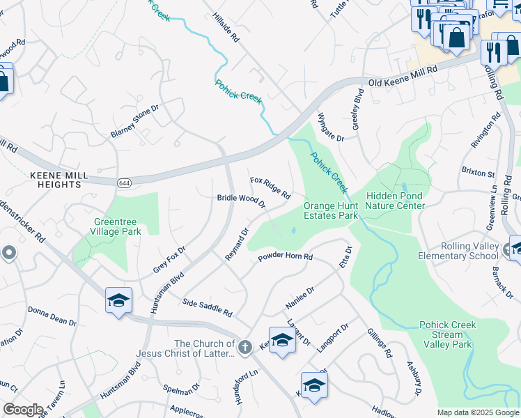 map of restaurants, bars, coffee shops, grocery stores, and more near 6632 Reynard Drive in Springfield