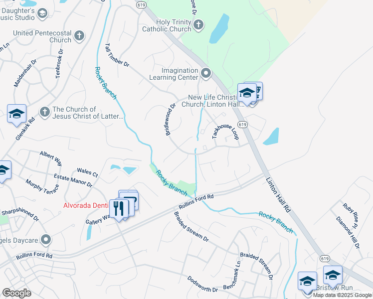 map of restaurants, bars, coffee shops, grocery stores, and more near 13803 Bridlewood Drive in Gainesville