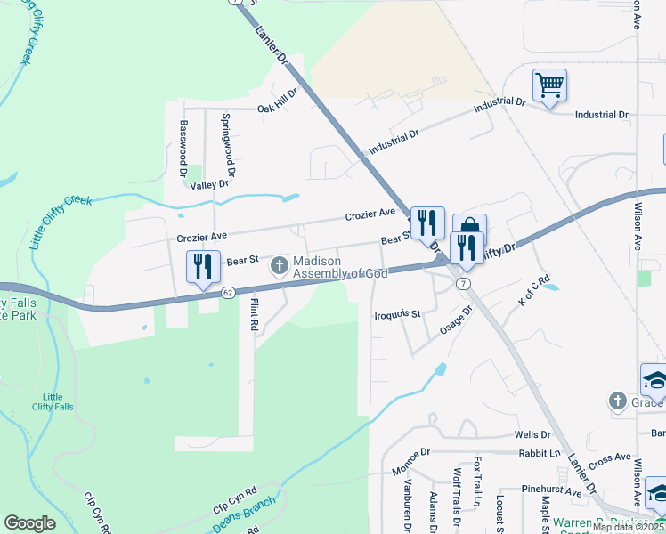 map of restaurants, bars, coffee shops, grocery stores, and more near 1519 Bear Street in Madison