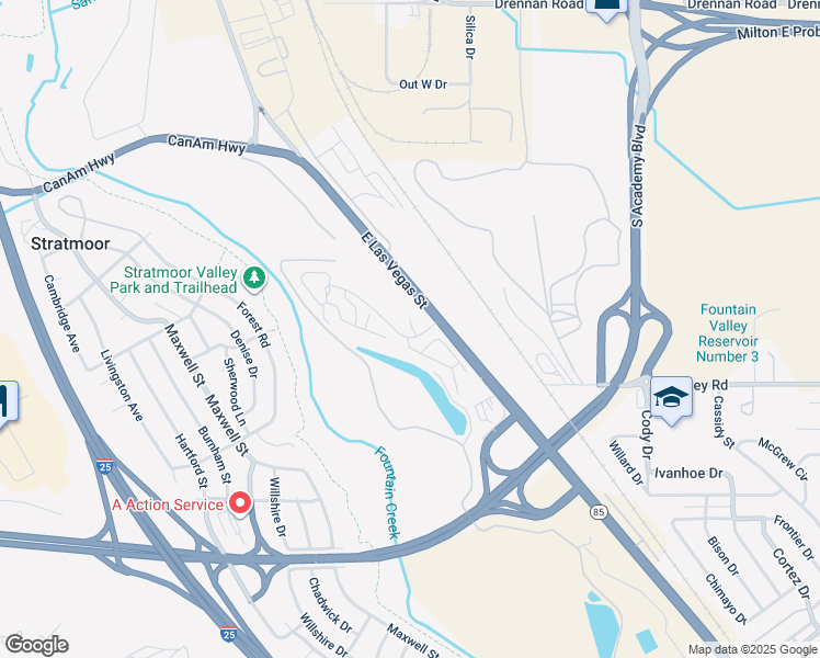 map of restaurants, bars, coffee shops, grocery stores, and more near 4140 South U.S. Highway 85 87 in Colorado Springs