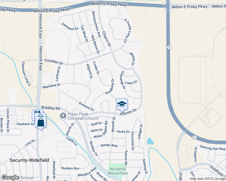 map of restaurants, bars, coffee shops, grocery stores, and more near 4050 Cooke Lane in Colorado Springs
