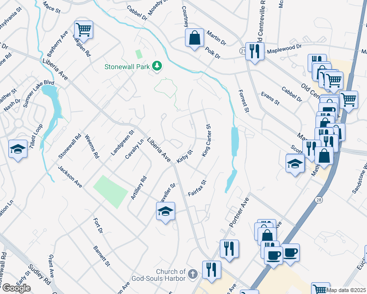 map of restaurants, bars, coffee shops, grocery stores, and more near 8949 Cannon Ridge Drive in Manassas