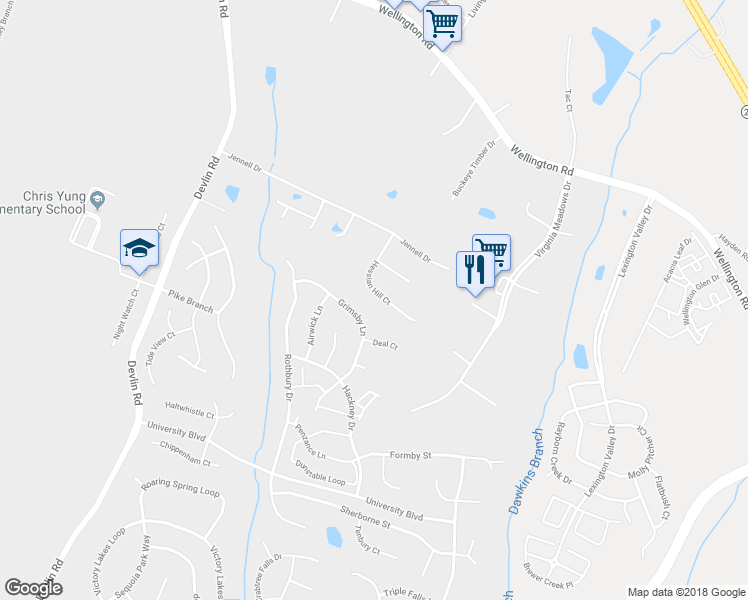 map of restaurants, bars, coffee shops, grocery stores, and more near 8440 Hessian Hill Court in Bristow