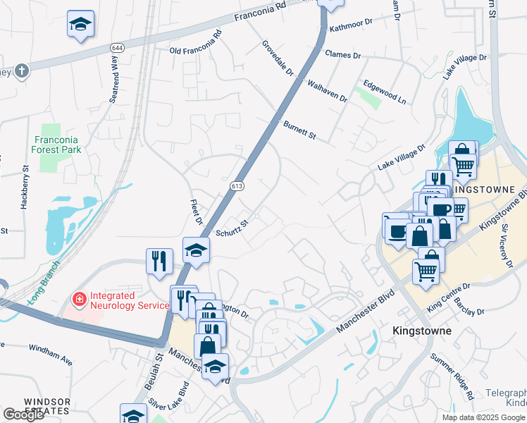 map of restaurants, bars, coffee shops, grocery stores, and more near 6169 Cinnamon Court in Alexandria