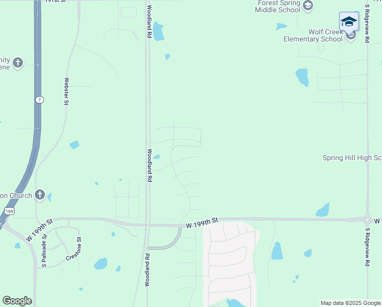 map of restaurants, bars, coffee shops, grocery stores, and more near 7401 West 135th Street in Spring Hill