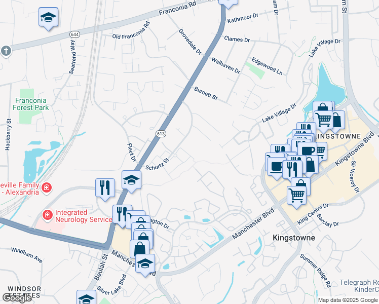map of restaurants, bars, coffee shops, grocery stores, and more near 6136 Cinnamon Court in Alexandria