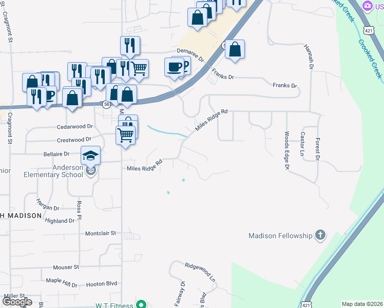 map of restaurants, bars, coffee shops, grocery stores, and more near 306 Laurel Lane in Madison