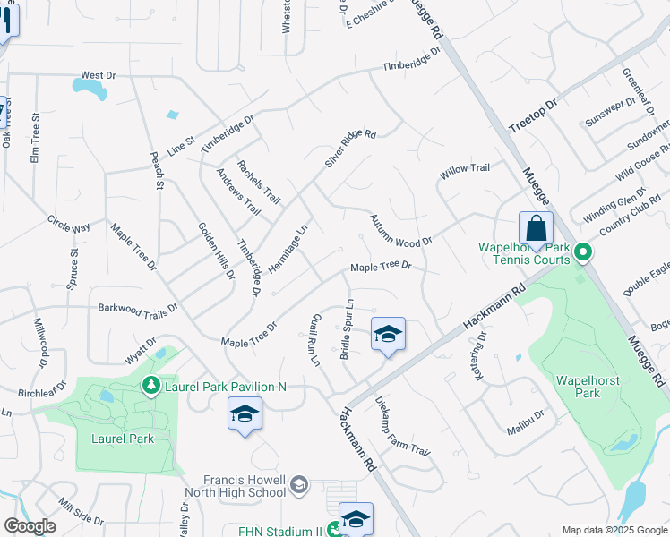 map of restaurants, bars, coffee shops, grocery stores, and more near 2516 Maple Tree Drive in Saint Charles