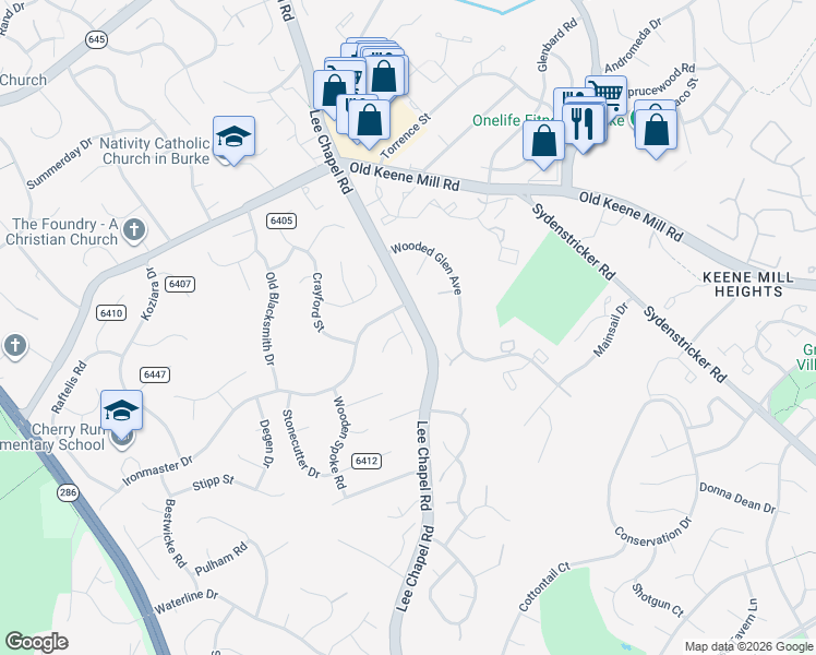 map of restaurants, bars, coffee shops, grocery stores, and more near 6605 Saddlehorn Court in Burke