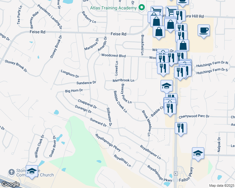 map of restaurants, bars, coffee shops, grocery stores, and more near 2616 Babble Creek Lane in O'Fallon