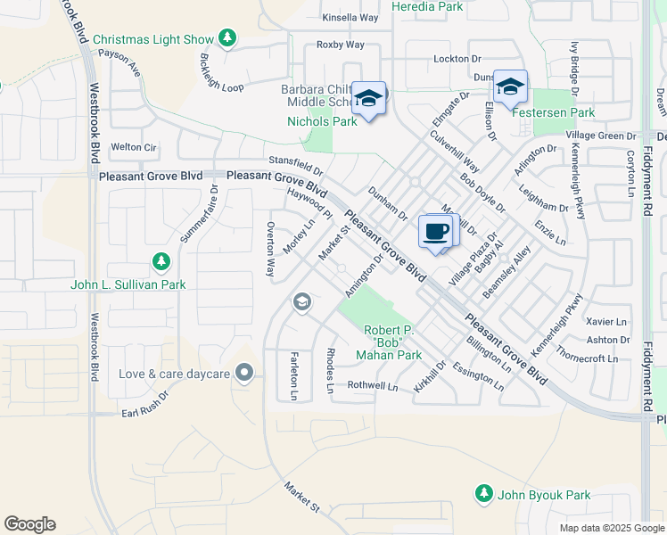 map of restaurants, bars, coffee shops, grocery stores, and more near 2380 Sandley Place in Roseville