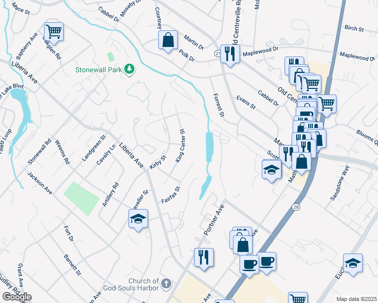 map of restaurants, bars, coffee shops, grocery stores, and more near 8945 Vicksburg Lane in Manassas