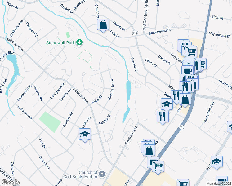 map of restaurants, bars, coffee shops, grocery stores, and more near 8945 Vicksburg Lane in Manassas