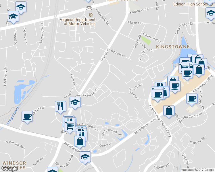 map of restaurants, bars, coffee shops, grocery stores, and more near 6140 Cinnamon Court in Alexandria