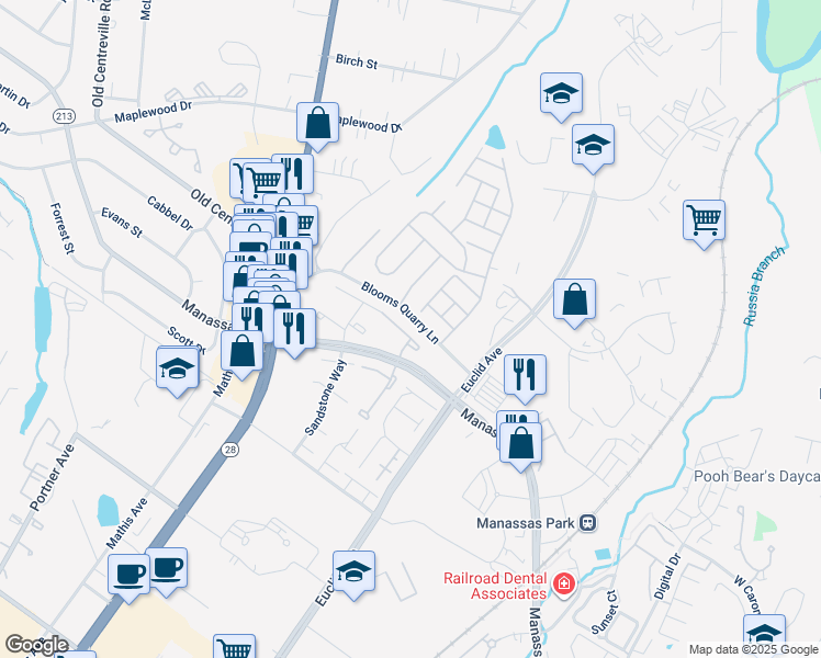 map of restaurants, bars, coffee shops, grocery stores, and more near 8238 White Pine Drive in Manassas Park