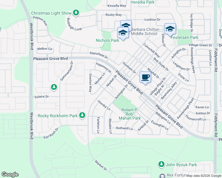 map of restaurants, bars, coffee shops, grocery stores, and more near 2380 Sandley Place in Roseville