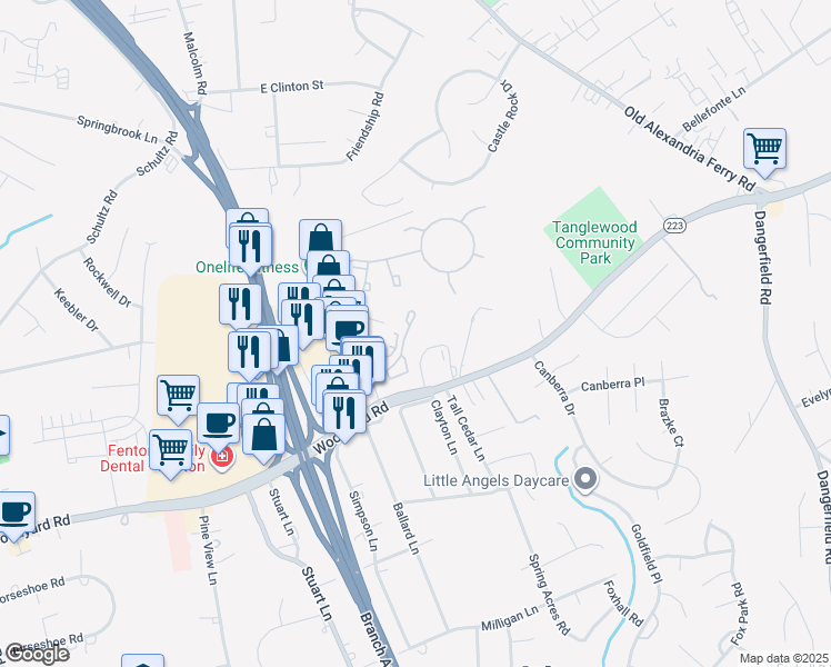 map of restaurants, bars, coffee shops, grocery stores, and more near 7313 Sheila Lane in Clinton