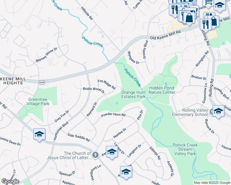 map of restaurants, bars, coffee shops, grocery stores, and more near 6623 Reynard Drive in Springfield