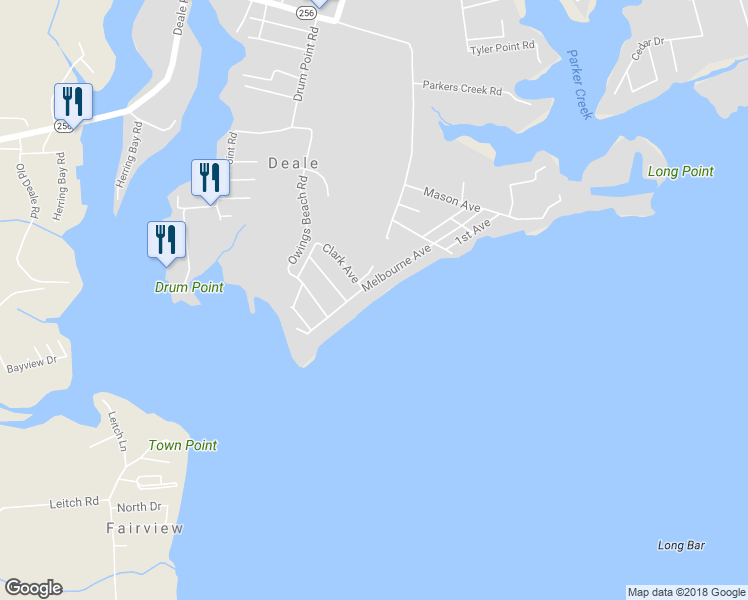 map of restaurants, bars, coffee shops, grocery stores, and more near 6055 Melbourne Avenue in Deale