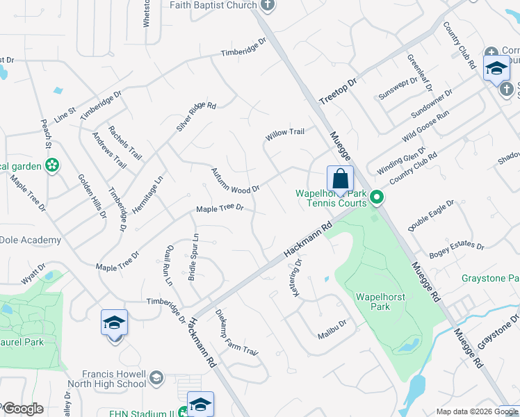 map of restaurants, bars, coffee shops, grocery stores, and more near 2636 Maple Tree Drive in Saint Charles