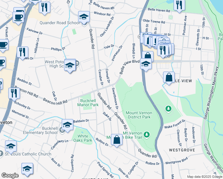 map of restaurants, bars, coffee shops, grocery stores, and more near 6712 Swarthmore Drive in Alexandria
