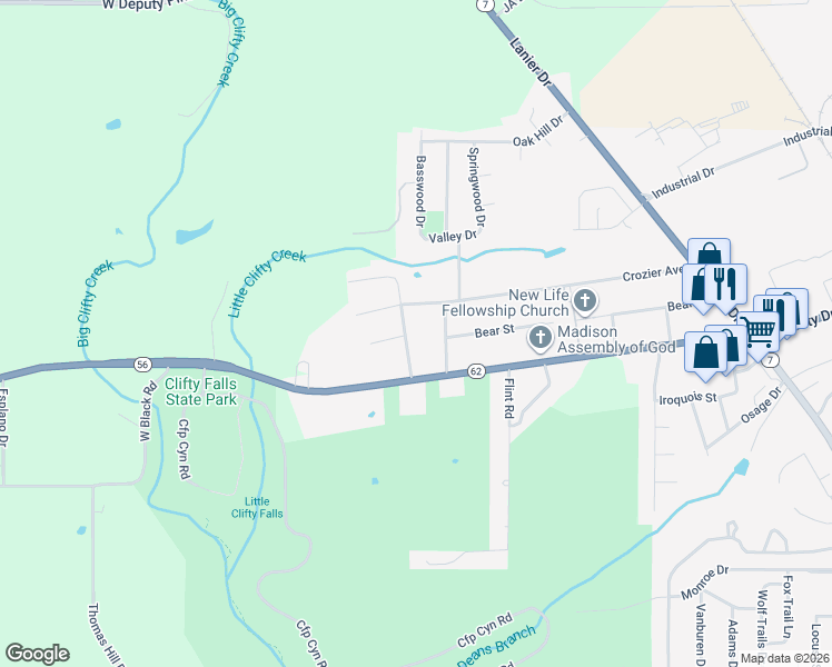 map of restaurants, bars, coffee shops, grocery stores, and more near 2428 Greenhills Drive in Madison