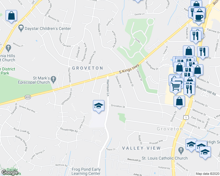 map of restaurants, bars, coffee shops, grocery stores, and more near 6709 Harrison Lane in Alexandria