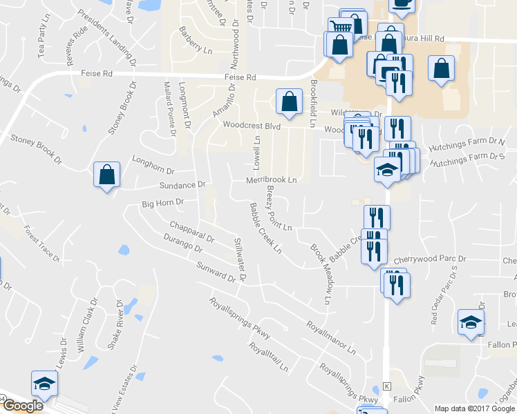 map of restaurants, bars, coffee shops, grocery stores, and more near 2614 Babble Creek Lane in O'Fallon