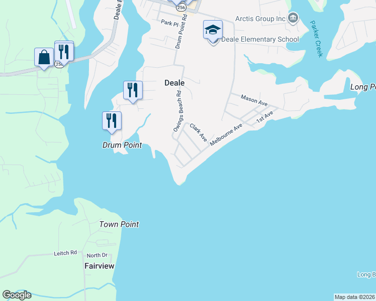 map of restaurants, bars, coffee shops, grocery stores, and more near 618 East Marshall Avenue in Deale